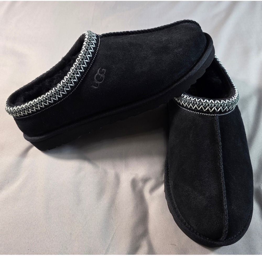 UGG Tasman II Slipper Men Size 10 Black Suede Embroidered Braid 1174671 NEW